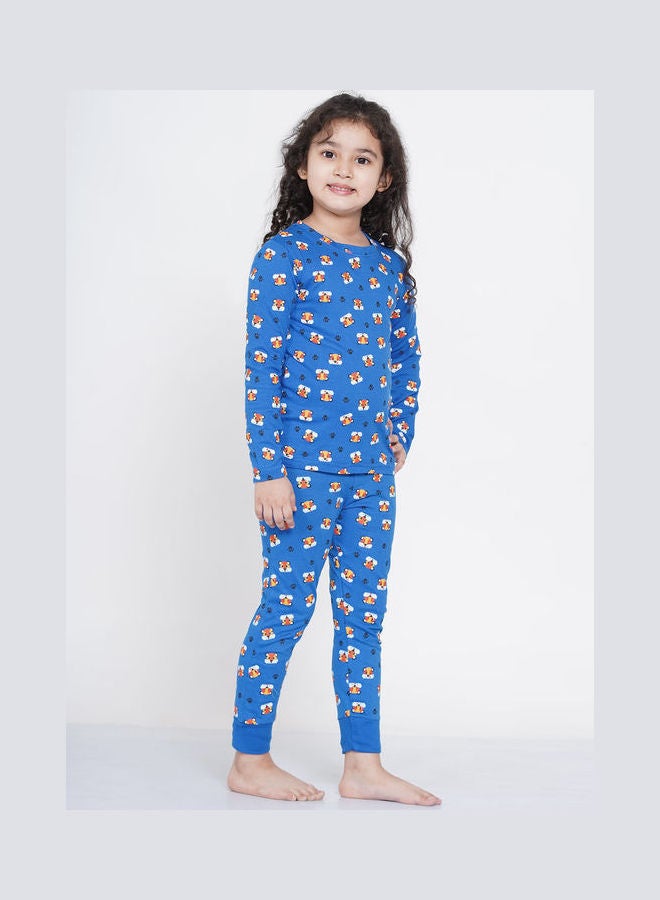 2-Piece Printed Nightwear Kids Pyjama Set Dark Blue - v1638106269/N52050841V_2