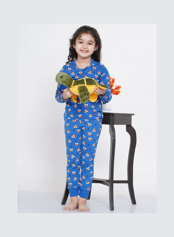 2-Piece Printed Nightwear Kids Pyjama Set Dark Blue - v1638106270/N52050841V_5