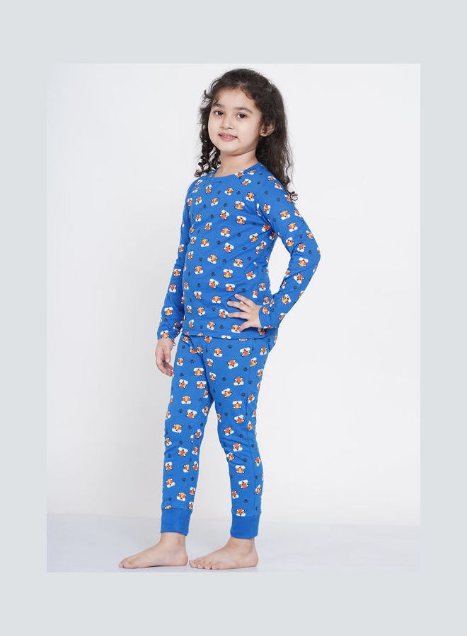 2-Piece Printed Nightwear Kids Pyjama Set Dark Blue - v1638106271/N52050841V_3