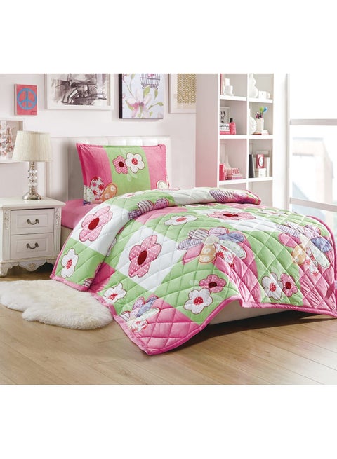 3 Pcs Single Size Kids All Season Reversible Soft Velvet Flannel Comforter Set Polyester Multicolour 150 X 200cm