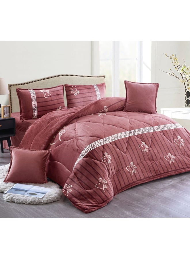 Blues 4 Pcs Single Size Soft, Warm And Fluffy Winter Velvet Fur Comforter Set Polyester Rosy Brown 180 X 220cm  - Image 1