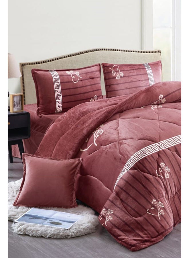 Blues 4 Pcs Single Size Soft, Warm And Fluffy Winter Velvet Fur Comforter Set Polyester Rosy Brown 180 X 220cm  - Image 2
