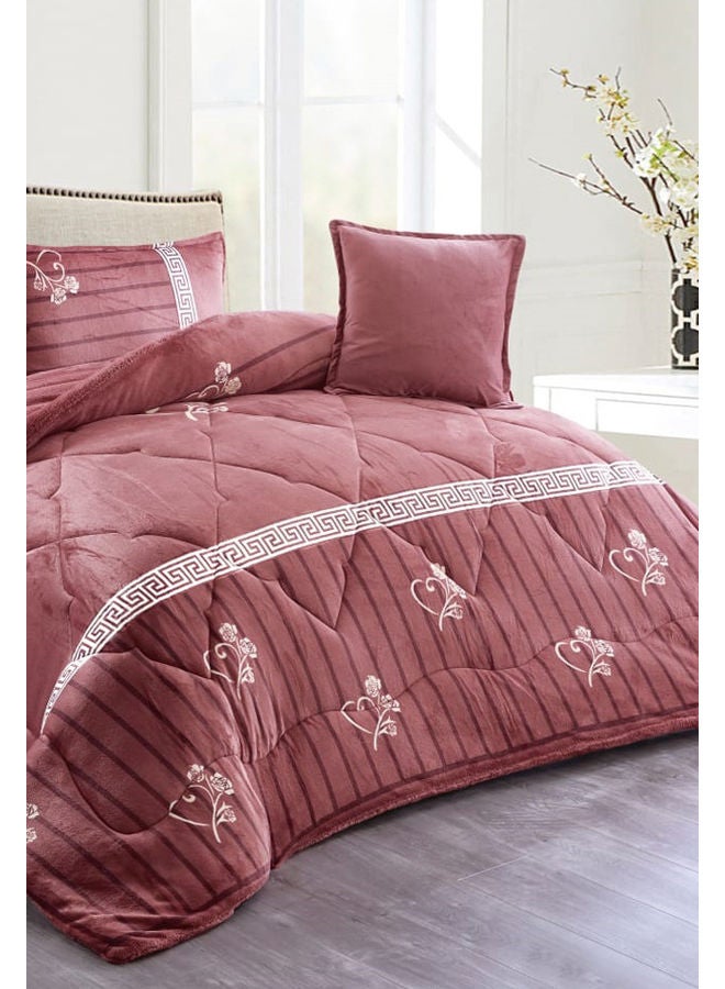 Blues 4 Pcs Single Size Soft, Warm And Fluffy Winter Velvet Fur Comforter Set Polyester Rosy Brown 180 X 220cm  - Image 3