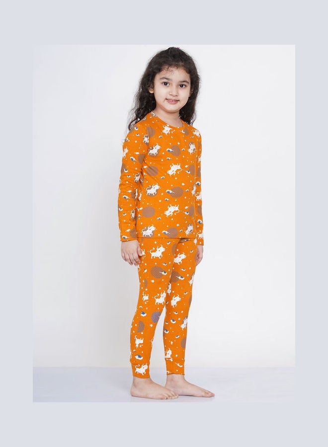 2-Piece Printed Nightwear Kids Pyjama Set Orange - v1638108884/N52050925V_2