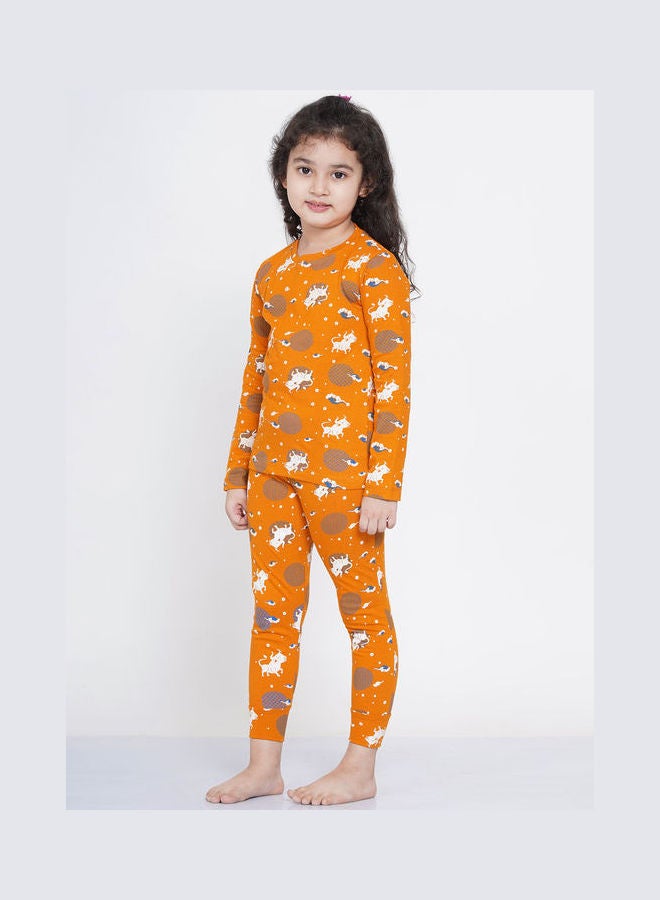 2-Piece Printed Nightwear Kids Pyjama Set Orange - v1638108884/N52050925V_3