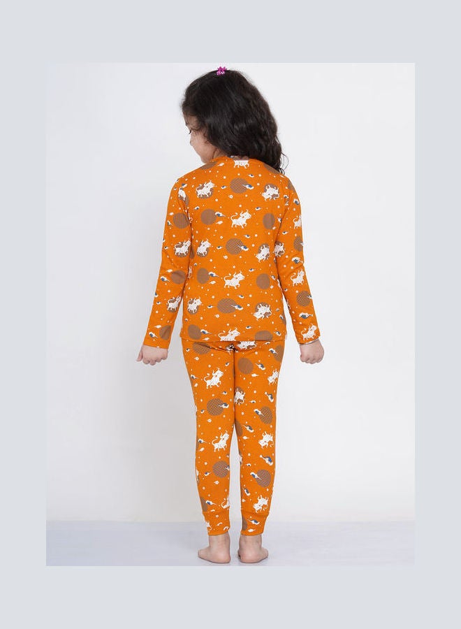 2-Piece Printed Nightwear Kids Pyjama Set Orange - v1638108884/N52050925V_4