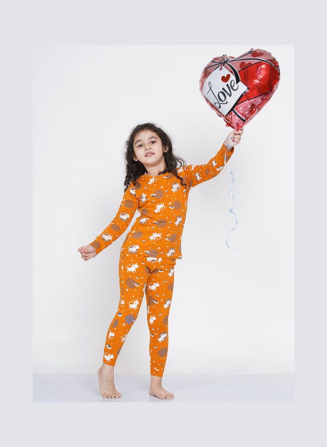 2-Piece Printed Nightwear Kids Pyjama Set Orange - v1638108884/N52050925V_5