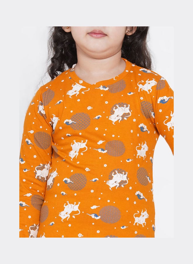 2-Piece Printed Nightwear Kids Pyjama Set Orange - v1638108884/N52050925V_6