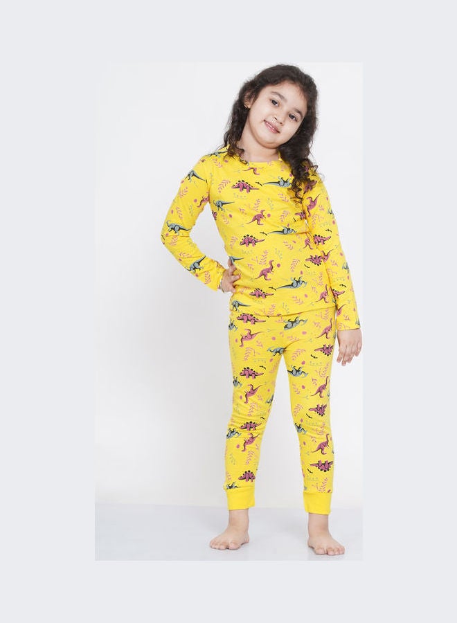 2-Piece Printed Nightwear Kids Pyjama Set Yellow - v1638108899/N52050949V_1