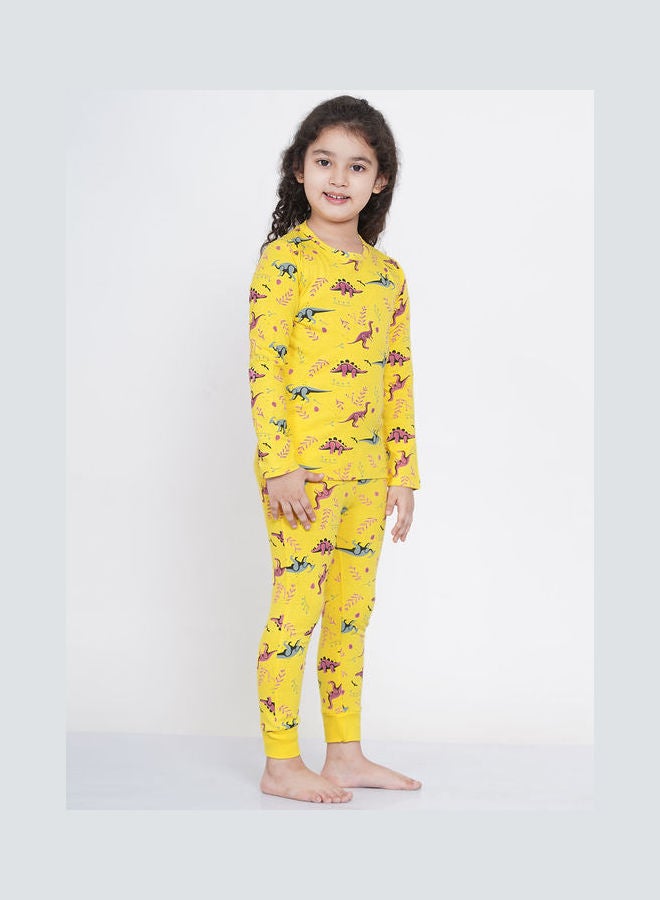 2-Piece Printed Nightwear Kids Pyjama Set Yellow - v1638108900/N52050949V_2