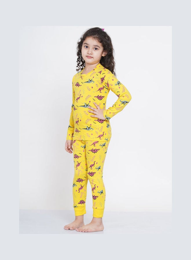 2-Piece Printed Nightwear Kids Pyjama Set Yellow - v1638108900/N52050949V_3