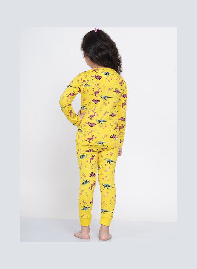 2-Piece Printed Nightwear Kids Pyjama Set Yellow - v1638108900/N52050949V_4