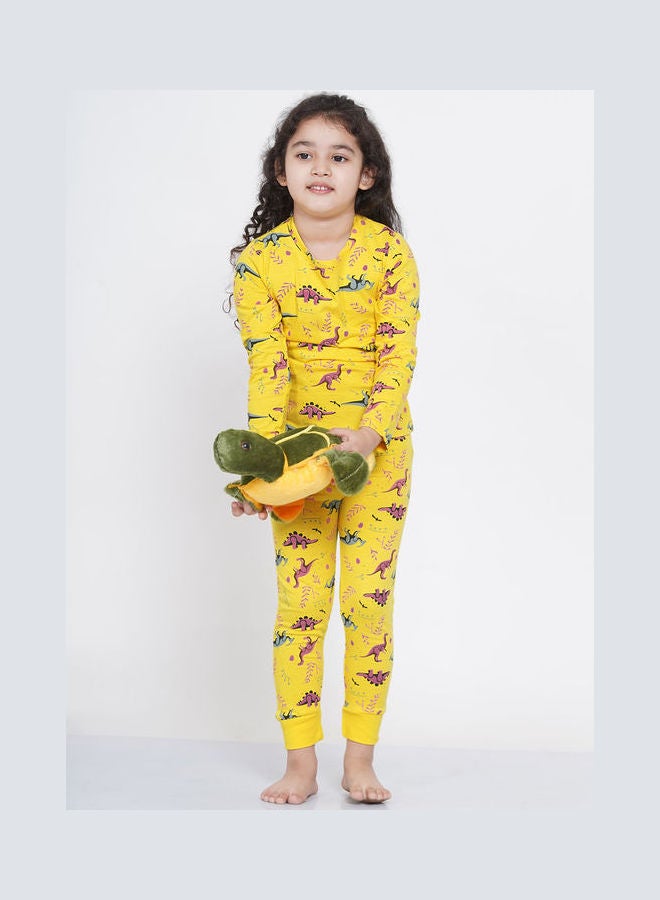 2-Piece Printed Nightwear Kids Pyjama Set Yellow - v1638108900/N52050949V_5