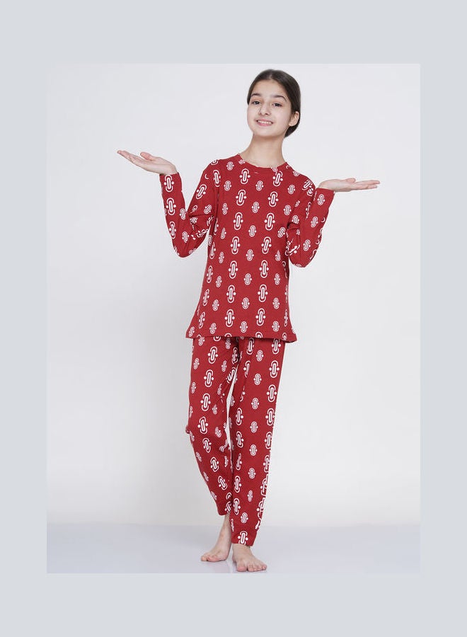 LAUREN Smith 2-Piece Printed Nightwear Kids Pyjama Set Matt Red  - Image 1