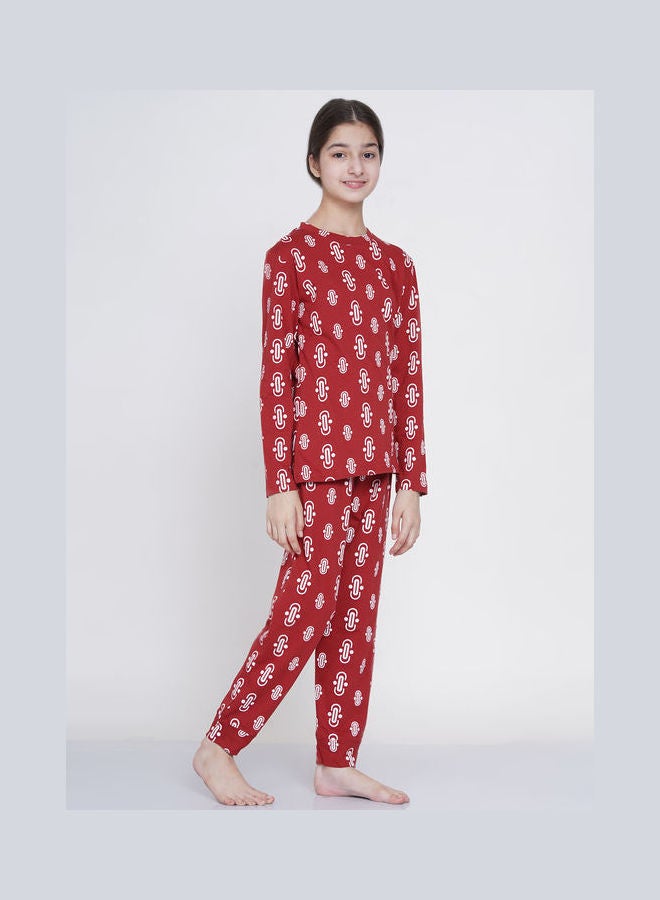 LAUREN Smith 2-Piece Printed Nightwear Kids Pyjama Set Matt Red  - Image 4