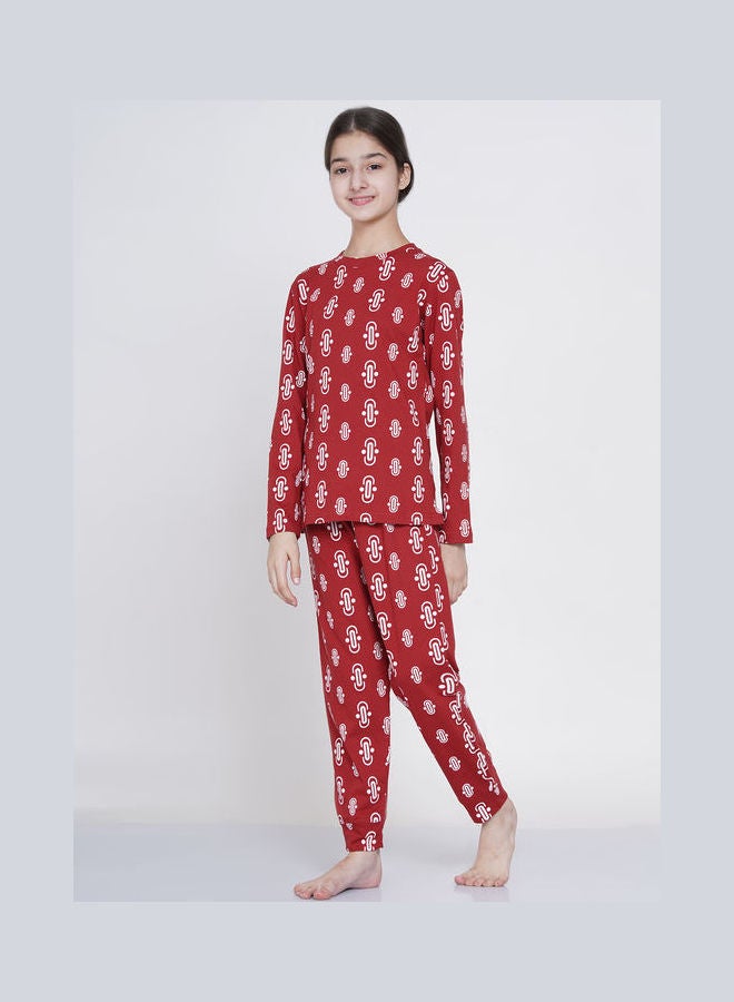 LAUREN Smith 2-Piece Printed Nightwear Kids Pyjama Set Matt Red  - Image 3