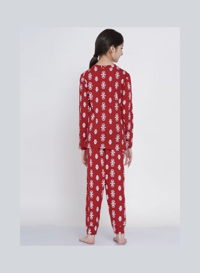 LAUREN Smith 2-Piece Printed Nightwear Kids Pyjama Set Matt Red  - Image 2