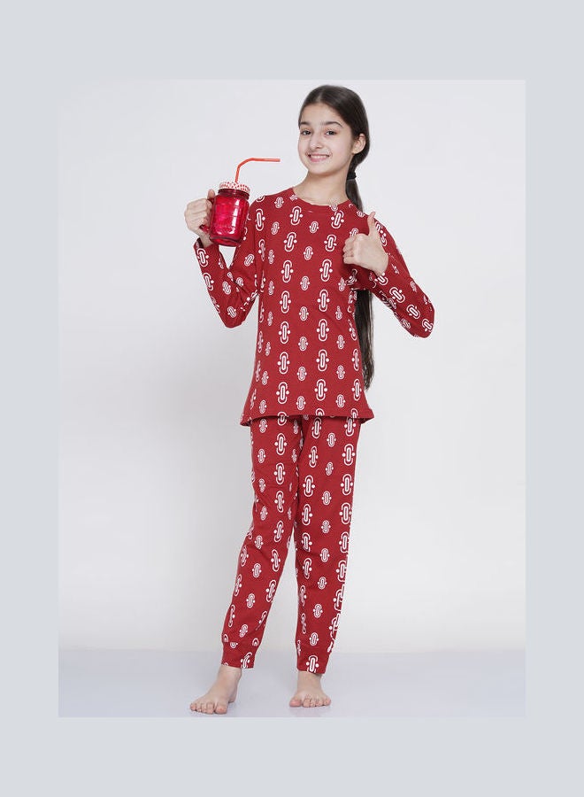 LAUREN Smith 2-Piece Printed Nightwear Kids Pyjama Set Matt Red  - Image 5