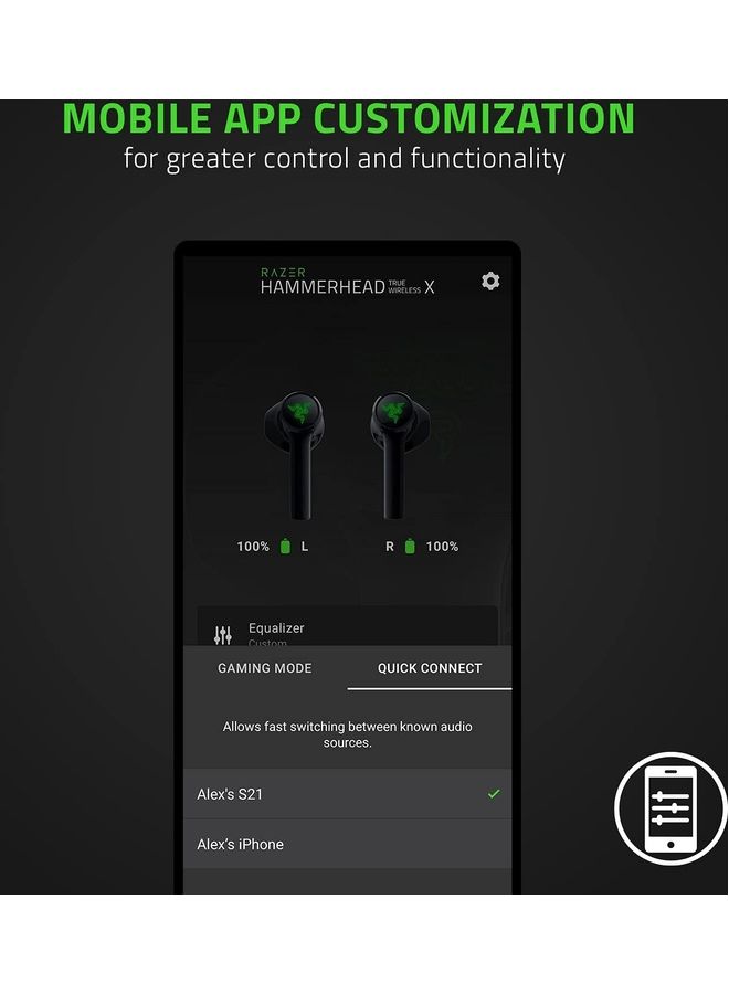 RAZER - Razer Hammerhead True Wireless X Wireless Low Latency Earbuds - 60 Ms Low Latency Gaming Mode, Mobile App CUStomization, CUStom-Tuned 13 Mm Drivers - - Image 1