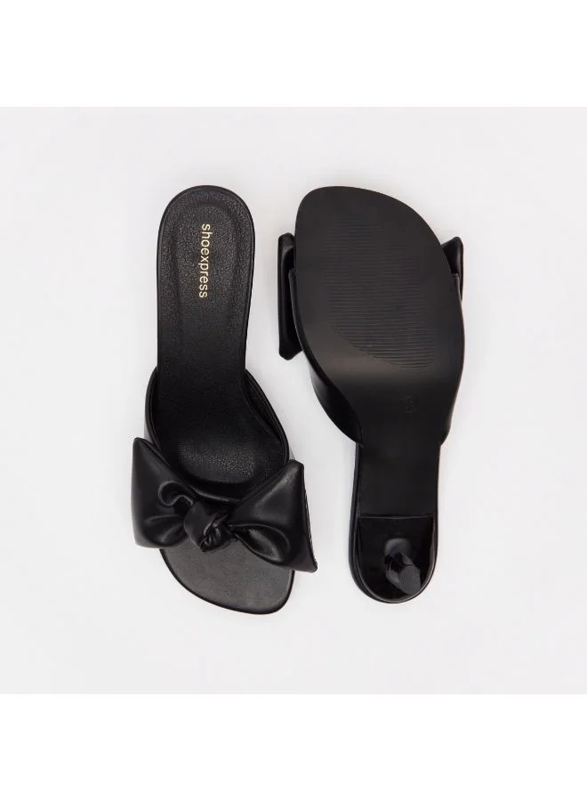 shoexpress Bow Accent Slip-On Kitten Heeled Sandals Black