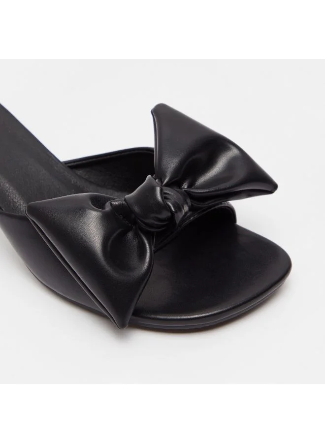 shoexpress Bow Accent Slip-On Kitten Heeled Sandals Black