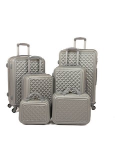 6-Piece Textured Trolley Bags Luggage Set Silver