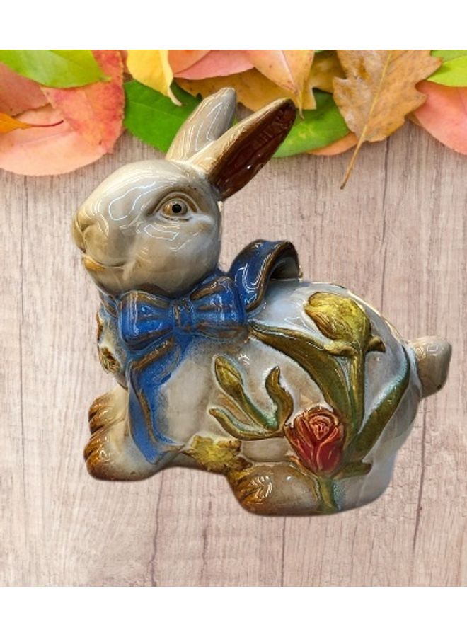 هاندسوم غيفت مجسم من البورسلين على شكل أرنب للزينة منتج متعدد الألوان 14 x 13 x 9سم - Image 2