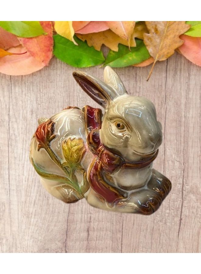 Handsomegift Porcelain Decorative Rabbit Shaped Figurine Multicolour 14 x 13 x 9cm - Image 1