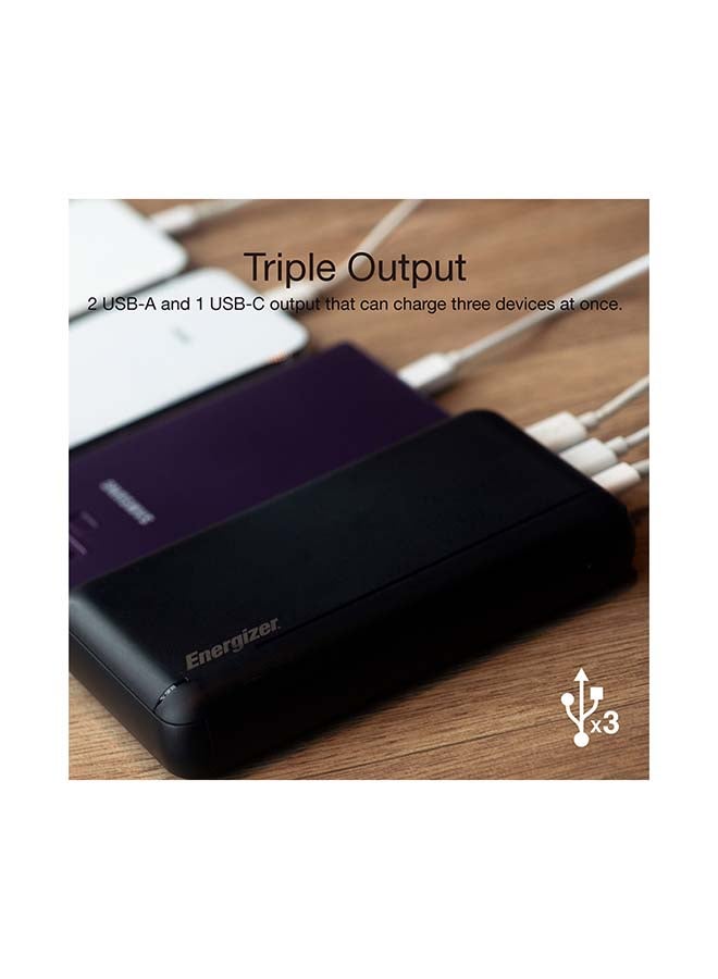 30000 mAh Ultimate Fast Charging PD Power Bank, Triple Outputs - 22.5W Power Delivery For iPhones, Dual 18W Smart USB-A For Android Devices, Dual Inputs, Micro-USB And Type-C Black