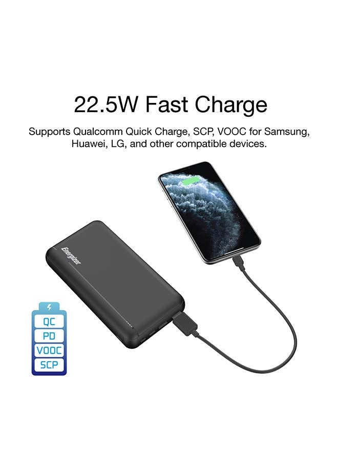 30000 mAh Ultimate Fast Charging PD Power Bank, Triple Outputs - 22.5W Power Delivery For iPhones, Dual 18W Smart USB-A For Android Devices, Dual Inputs, Micro-USB And Type-C Black