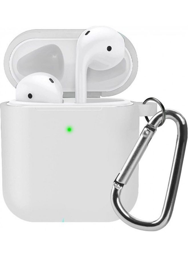 MARGOUN Apple AirPods 1st and 2nd Generation Protective Silicone Case Cover Skin with Key Chain Carabiner White  - Image 1