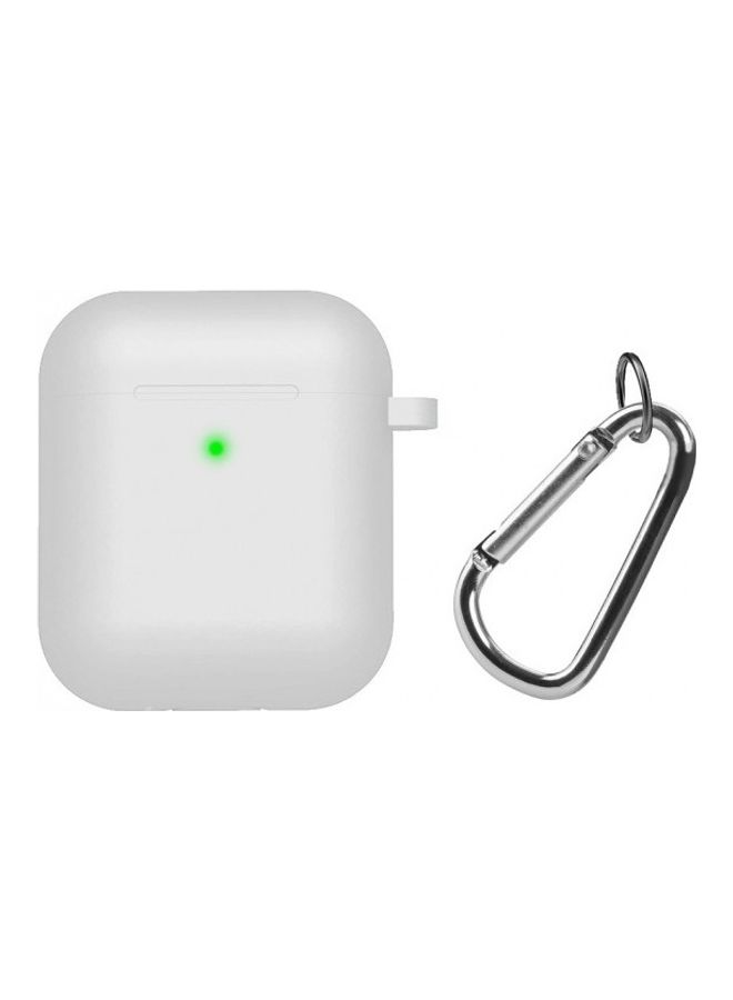 MARGOUN Apple AirPods 1st and 2nd Generation Protective Silicone Case Cover Skin with Key Chain Carabiner White  - Image 2