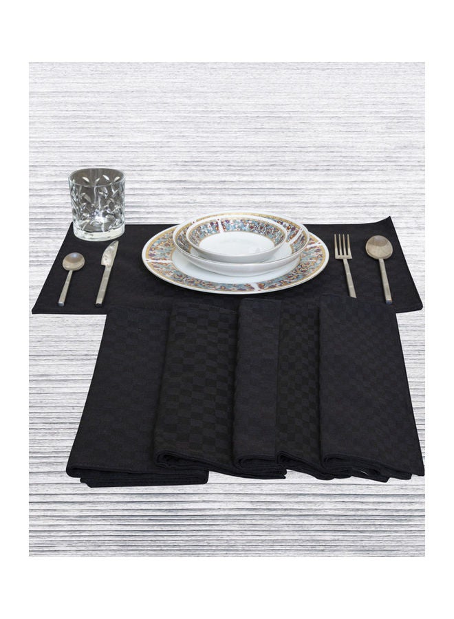 Hotel Linen Klub 6-Piece 100% Cotton Dobby Jacquard Table Cloth Placemat Set Black 30x50cm - Image 1