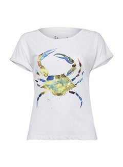 Crab Pattern Special Artist Design Printed T-Shirt White