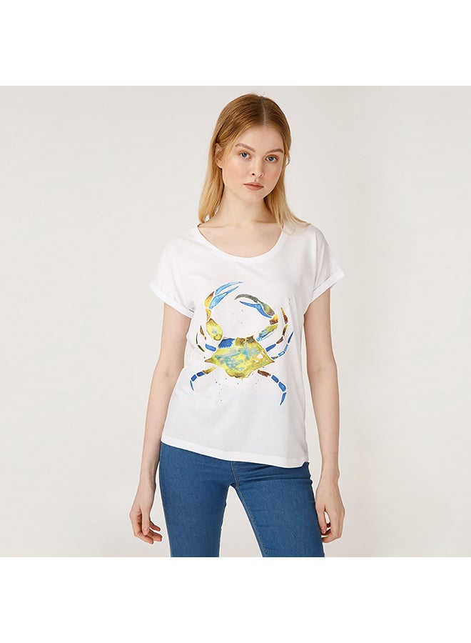 Biggdesign - Crab Pattern Special Artist Design Printed T-Shirt White - Image 1