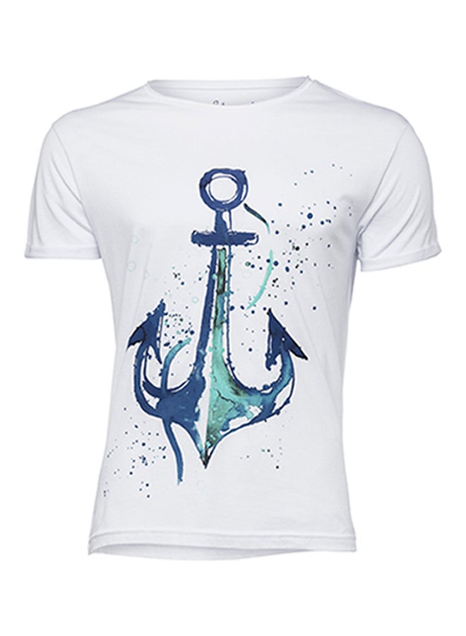 Biggdesign Anchor Patterned Printed T-Shirt White - Image 1