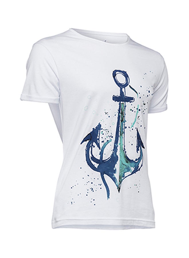 Biggdesign Anchor Patterned Printed T-Shirt White - Image 3