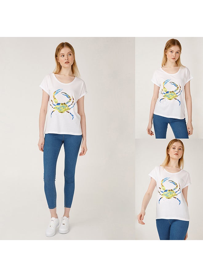 Biggdesign - Crab Pattern Special Artist Design Printed T-Shirt White - Image 1