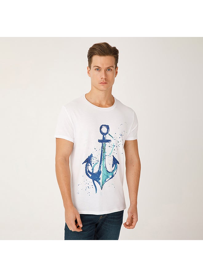 Biggdesign Anchor Patterned Printed T-Shirt White - Image 4