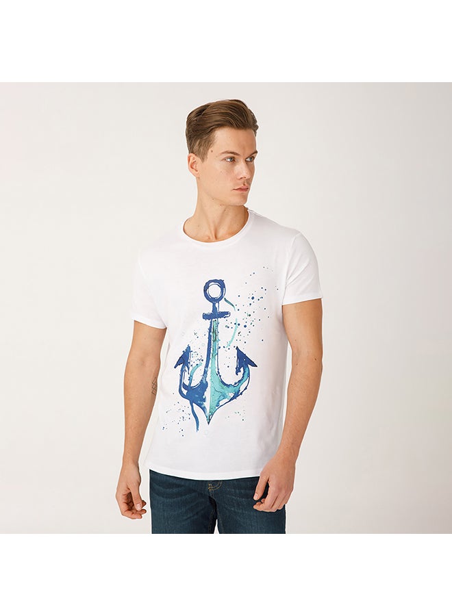 Biggdesign Anchor Patterned Printed T-Shirt White - Image 5