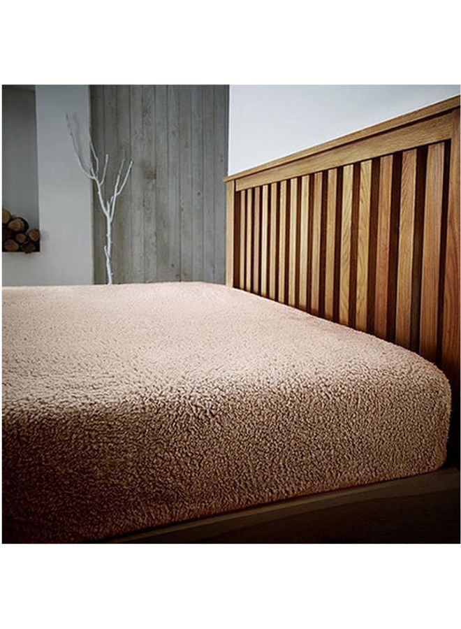 snooze Winter Bed Blanket Fitted Fleece Fur Biege 180x200x30cm  - Image 1