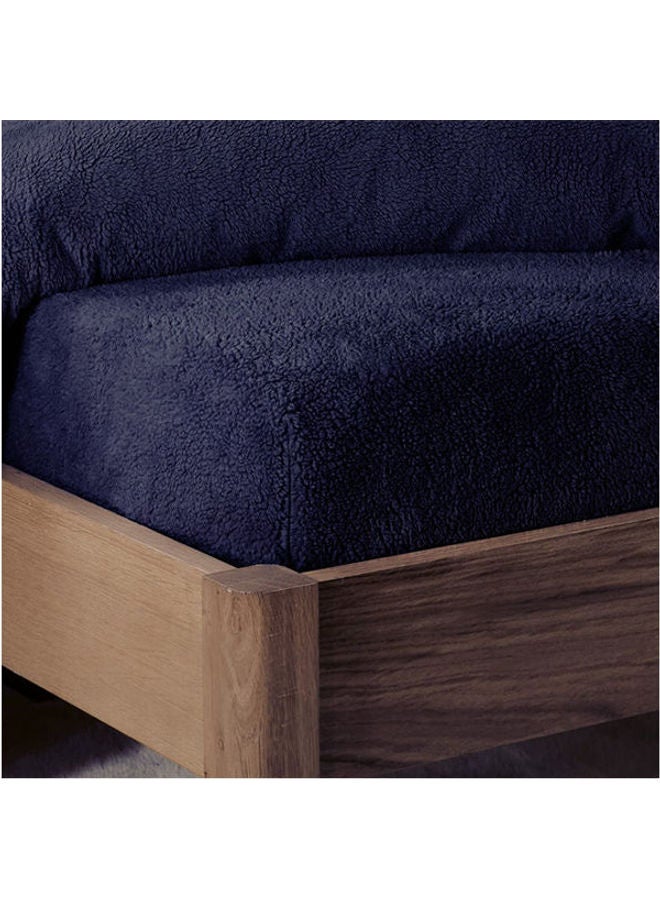 snooze Winter Bed Blanket Fitted Fleece Fur Dark Blue 200x200x30cm - Image 1