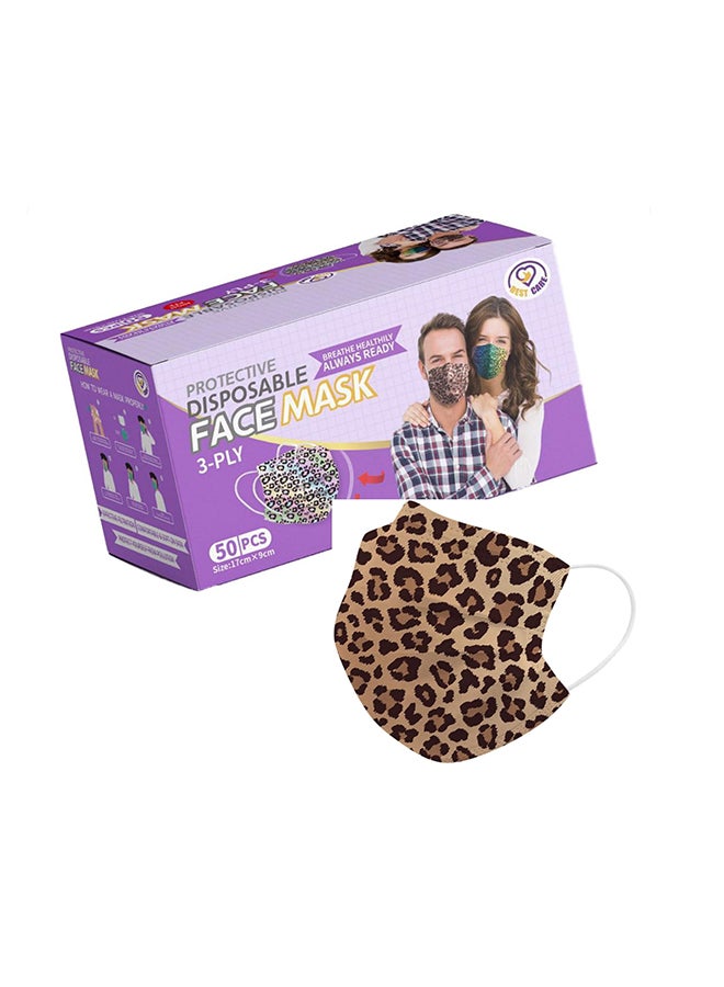Best Care 50-Piece Leopard Design Disposable Face Masks - Image 1