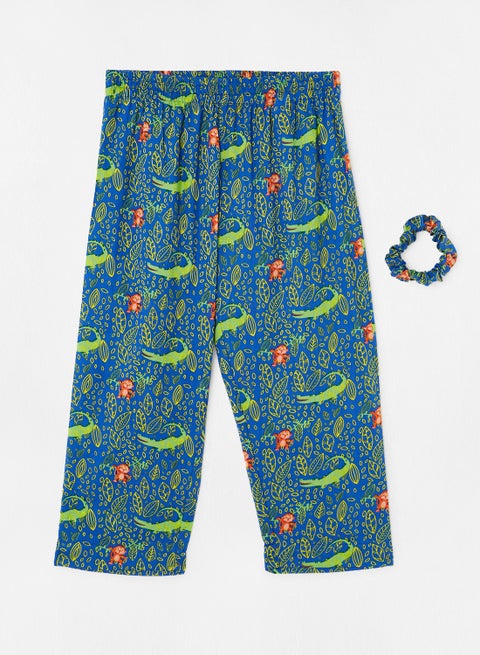 Casual Comfortable Relaxed Fit Pyjama Pants With A Matching Scrunchie Multicolour