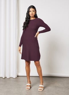 Long Sleeve Knit Dress Maroon - v1638260907/N46048255V_1