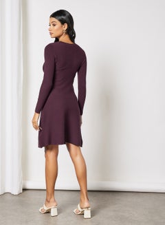 Long Sleeve Knit Dress Maroon - v1638260907/N46048255V_4