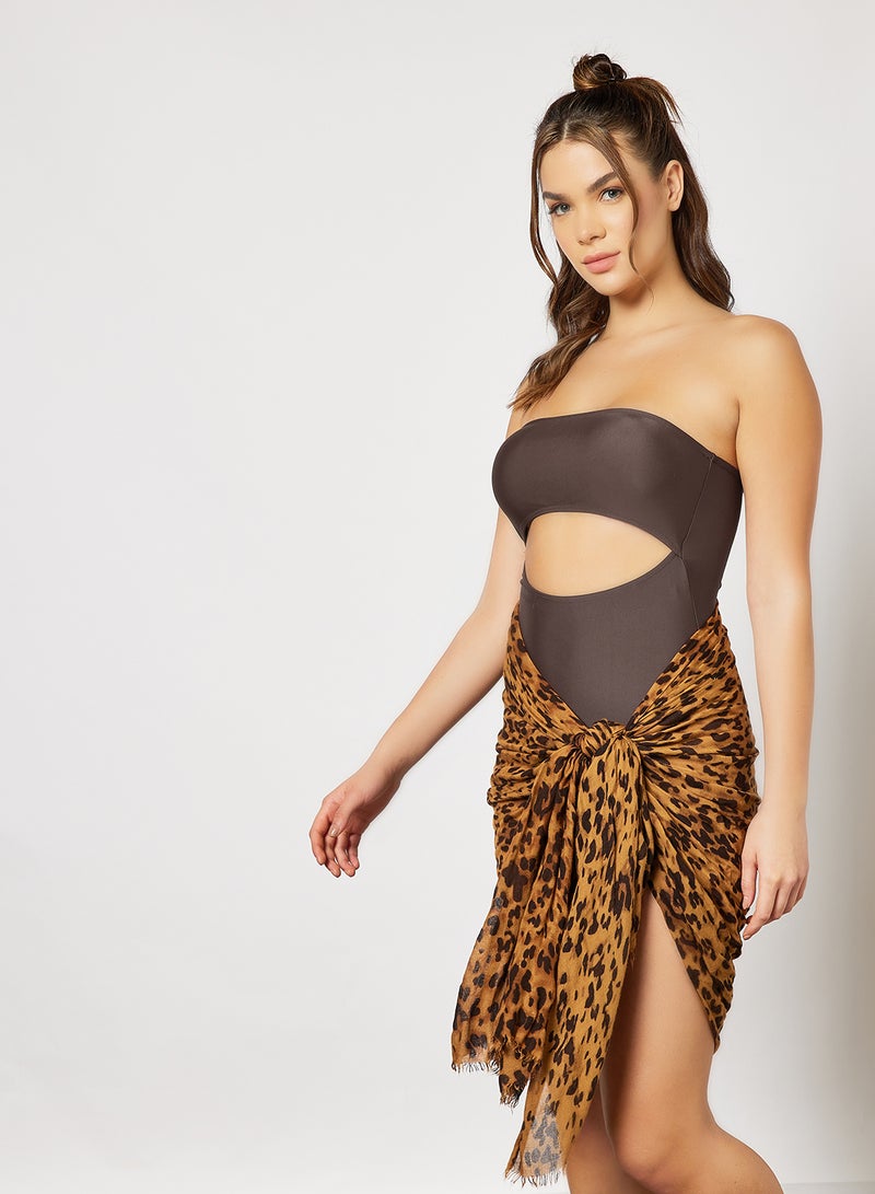 4th & Reckless - Strapless Cutout Detail Swimsuit Brown - Image 1