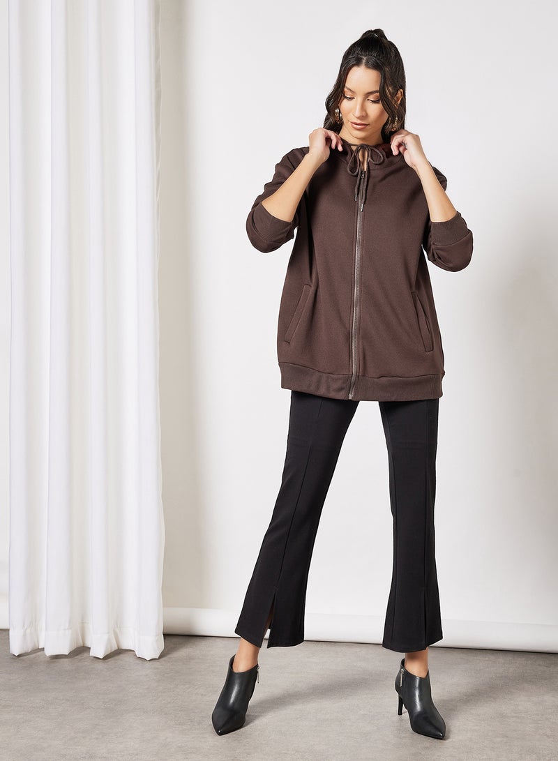 Oversized Zip Through Hoodie Brown - v1638260943/N48465691V_2