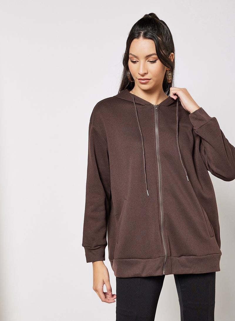 Oversized Zip Through Hoodie Brown - v1638260944/N48465691V_1