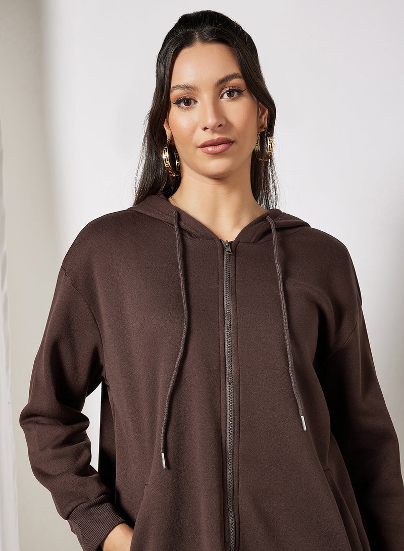 Oversized Zip Through Hoodie Brown - v1638260945/N48465691V_4